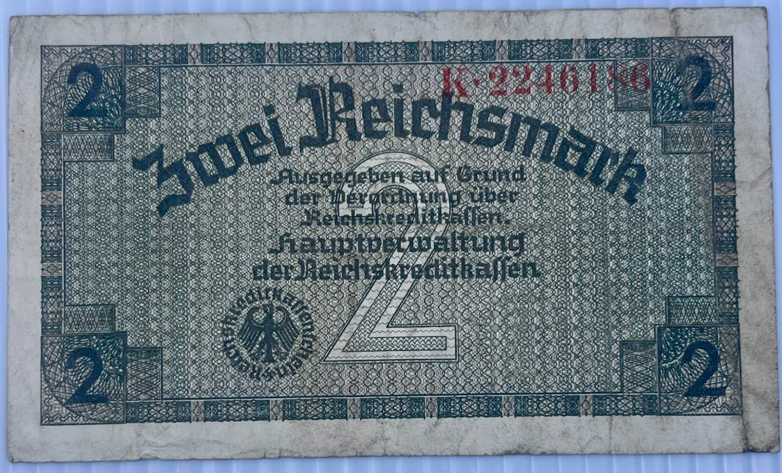 Germany 1940 2 Reichspfennig P-R137 WW2 Used Nazi Swastika Banknote